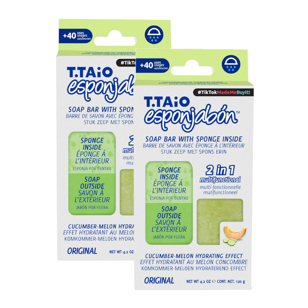 T.TAiO Esponjabon Cucumber-Melon Soap Sponge For Face & Body (2 Pack)