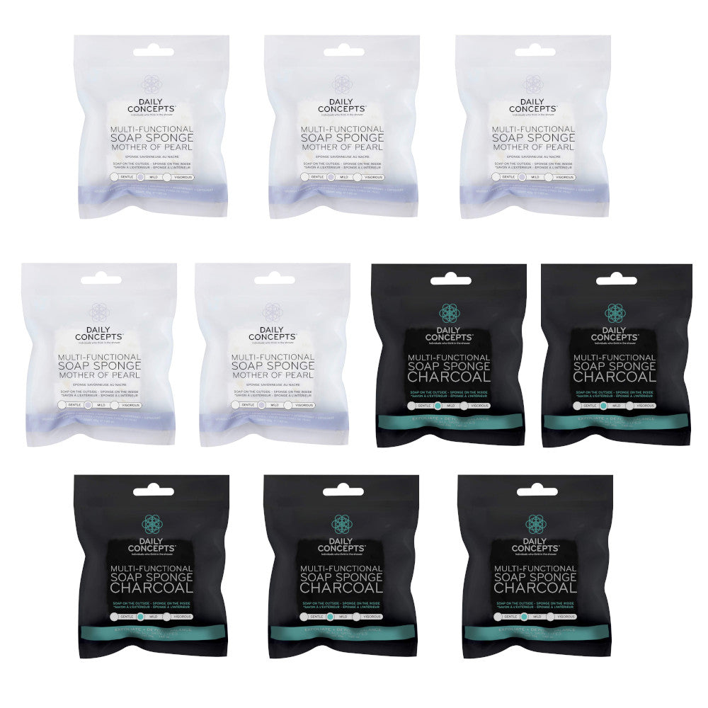Daily Concepts Multi Functional Soap Sponge Charcoal & Mother Of Pearl (10 Pack)
